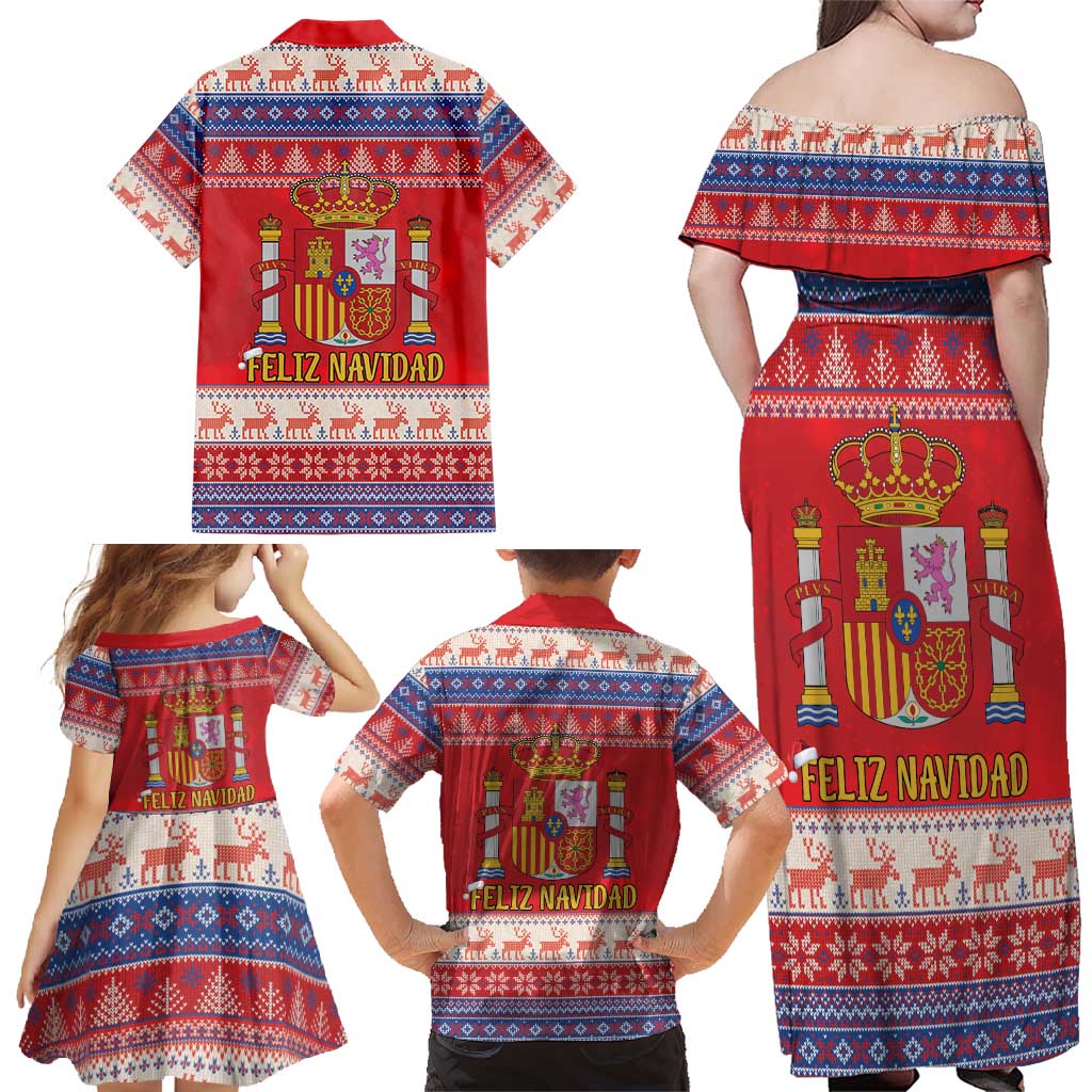 Spain Coat Of Arms Christmas Family Matching Off Shoulder Maxi Dress and Hawaiian Shirt Feliz Navidad - Wonder Print Shop