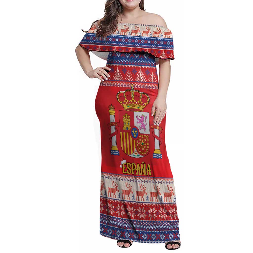 Spain Coat Of Arms Christmas Family Matching Off Shoulder Maxi Dress and Hawaiian Shirt Feliz Navidad - Wonder Print Shop