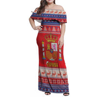 Spain Coat Of Arms Christmas Family Matching Off Shoulder Maxi Dress and Hawaiian Shirt Feliz Navidad - Wonder Print Shop