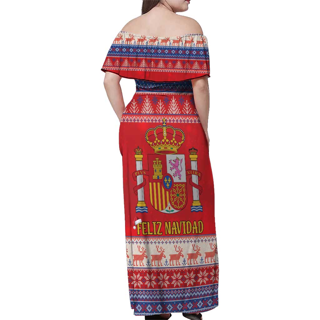 Spain Coat Of Arms Christmas Family Matching Off Shoulder Maxi Dress and Hawaiian Shirt Feliz Navidad - Wonder Print Shop