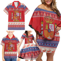 Spain Coat Of Arms Christmas Family Matching Off Shoulder Short Dress and Hawaiian Shirt Feliz Navidad - Wonder Print Shop
