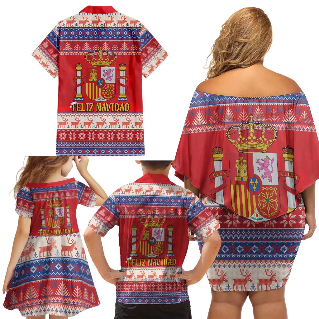 Spain Coat Of Arms Christmas Family Matching Off Shoulder Short Dress and Hawaiian Shirt Feliz Navidad - Wonder Print Shop