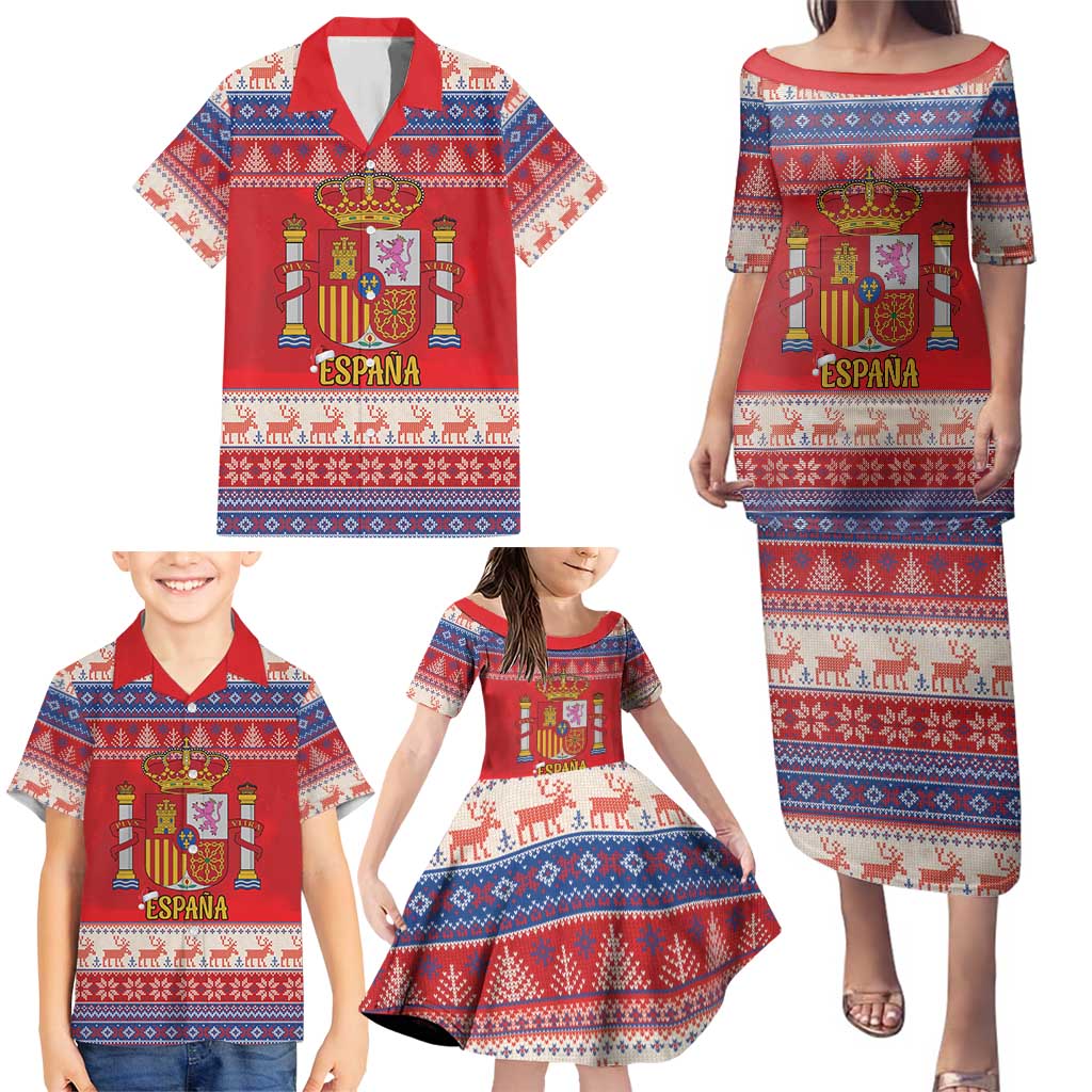 Spain Coat Of Arms Christmas Family Matching Puletasi and Hawaiian Shirt Feliz Navidad - Wonder Print Shop