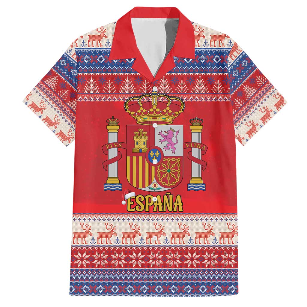 Spain Coat Of Arms Christmas Family Matching Short Sleeve Bodycon Dress and Hawaiian Shirt Feliz Navidad - Wonder Print Shop