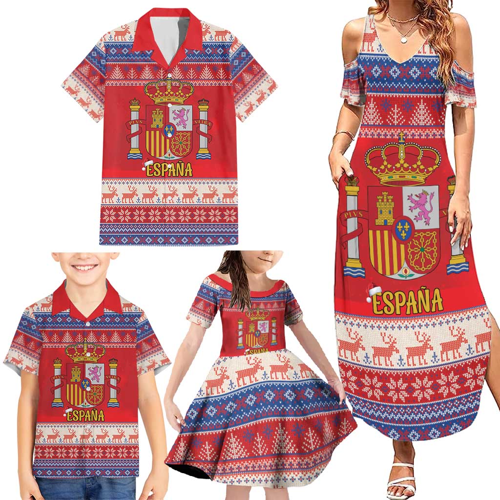Spain Coat Of Arms Christmas Family Matching Summer Maxi Dress and Hawaiian Shirt Feliz Navidad - Wonder Print Shop