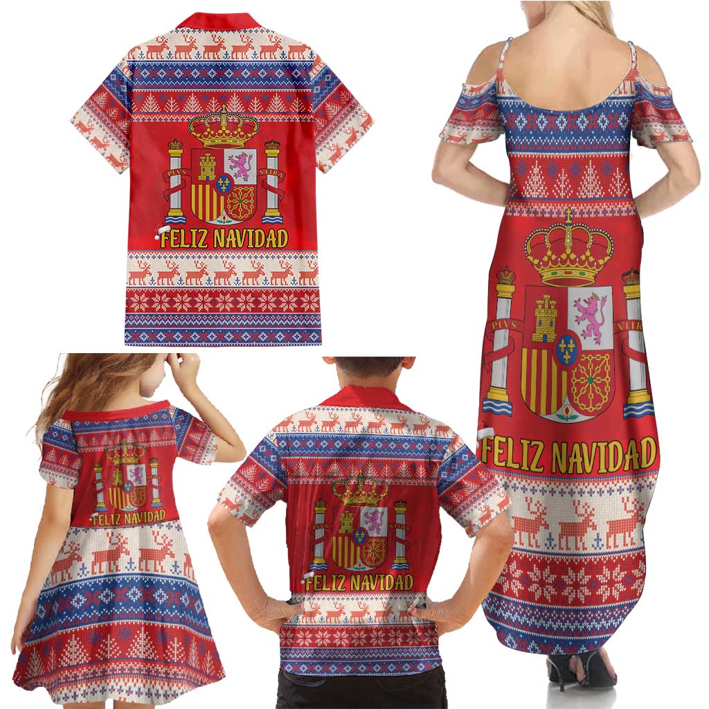 Spain Coat Of Arms Christmas Family Matching Summer Maxi Dress and Hawaiian Shirt Feliz Navidad - Wonder Print Shop