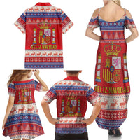 Spain Coat Of Arms Christmas Family Matching Summer Maxi Dress and Hawaiian Shirt Feliz Navidad - Wonder Print Shop