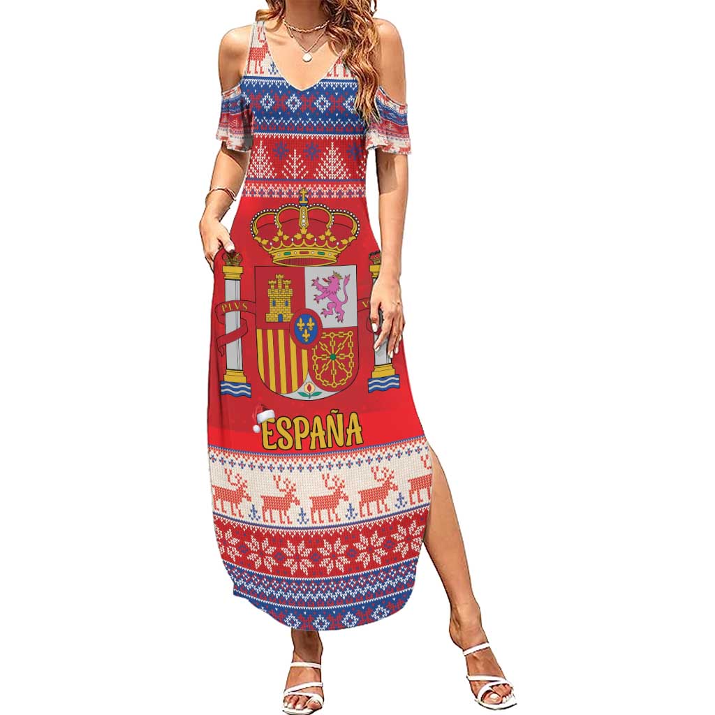 Spain Coat Of Arms Christmas Family Matching Summer Maxi Dress and Hawaiian Shirt Feliz Navidad - Wonder Print Shop