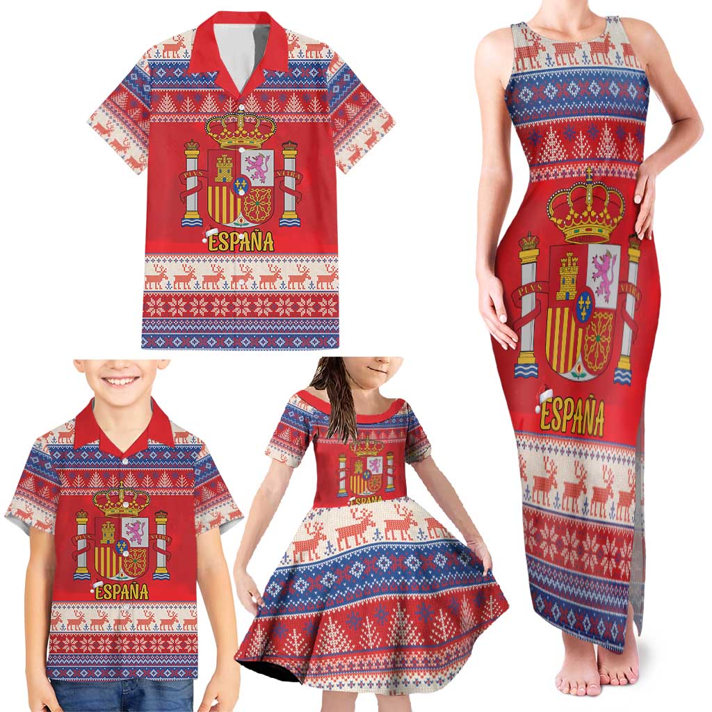 Spain Coat Of Arms Christmas Family Matching Tank Maxi Dress and Hawaiian Shirt Feliz Navidad - Wonder Print Shop