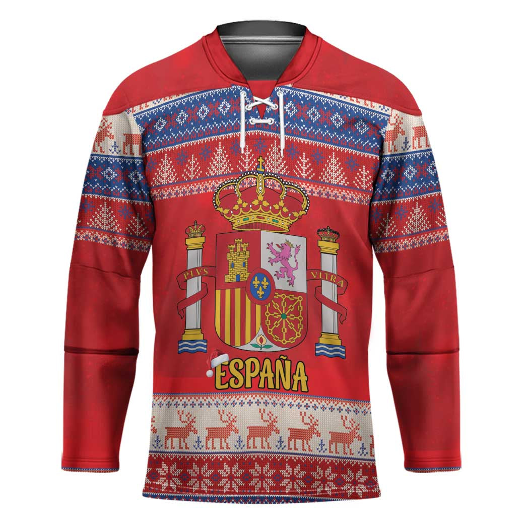 Spain Coat Of Arms Christmas Hockey Jersey Feliz Navidad - Wonder Print Shop