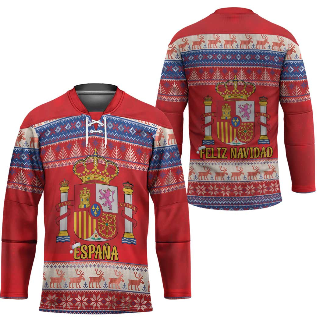 Spain Coat Of Arms Christmas Hockey Jersey Feliz Navidad - Wonder Print Shop
