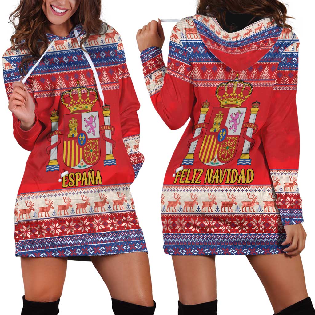 Spain Coat Of Arms Christmas Hoodie Dress Feliz Navidad - Wonder Print Shop