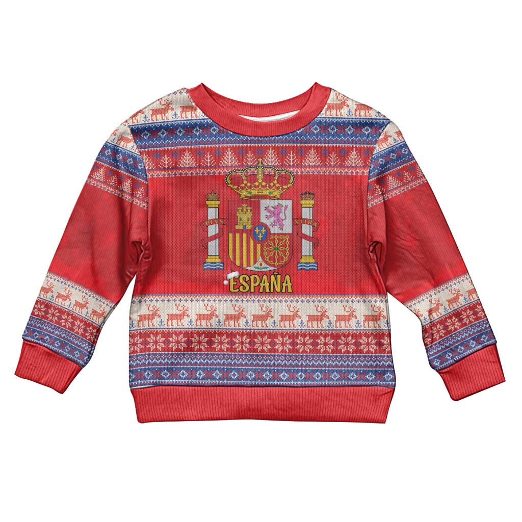 Spain Coat Of Arms Christmas Kid Ugly Christmas Sweater Feliz Navidad - Wonder Print Shop