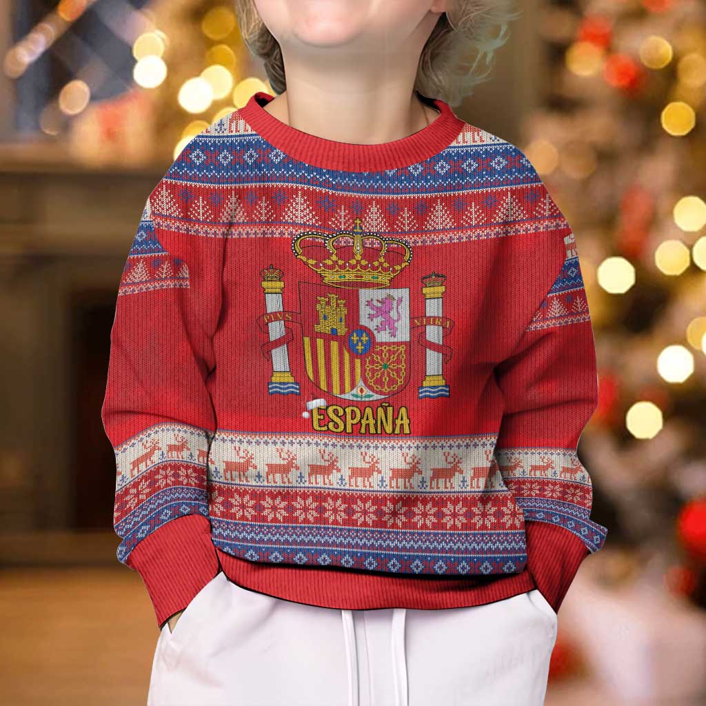 Spain Coat Of Arms Christmas Kid Ugly Christmas Sweater Feliz Navidad - Wonder Print Shop