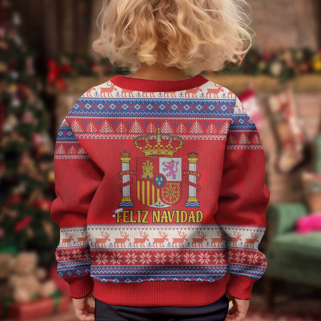 Spain Coat Of Arms Christmas Kid Ugly Christmas Sweater Feliz Navidad - Wonder Print Shop