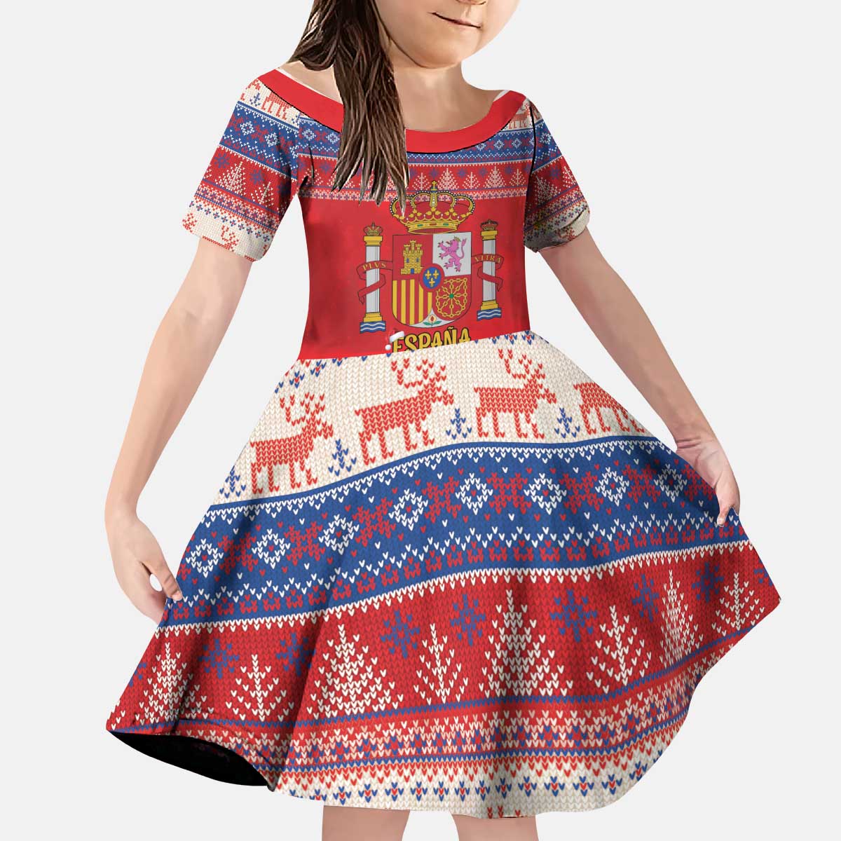 Spain Coat Of Arms Christmas Kid Short Sleeve Dress Feliz Navidad - Wonder Print Shop