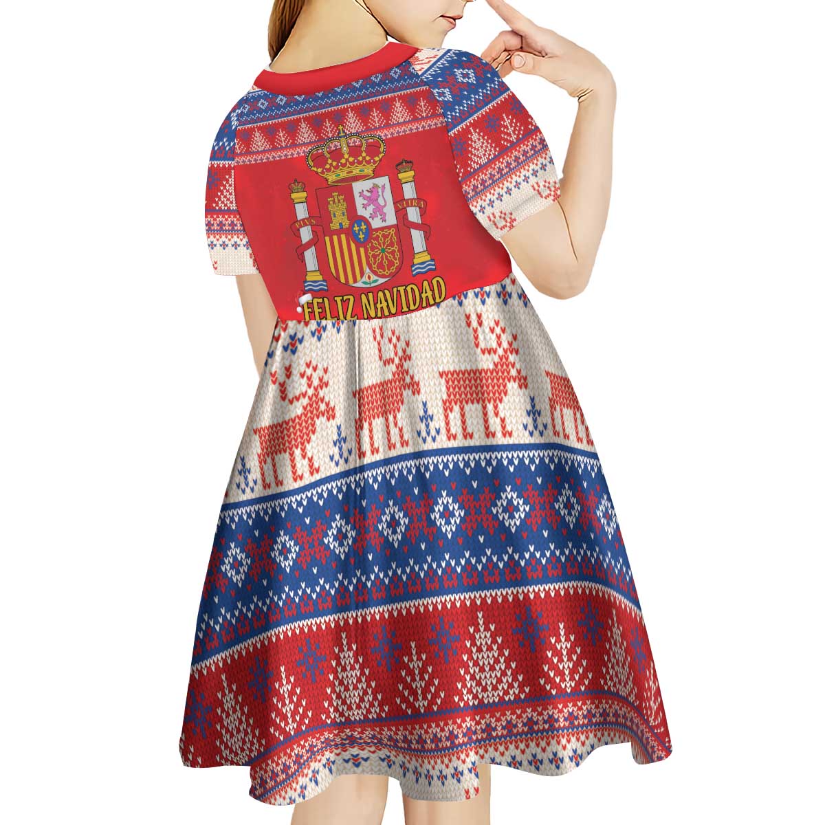 Spain Coat Of Arms Christmas Kid Short Sleeve Dress Feliz Navidad - Wonder Print Shop