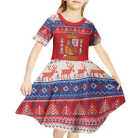 Spain Coat Of Arms Christmas Kid Short Sleeve Dress Feliz Navidad - Wonder Print Shop