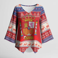Spain Coat Of Arms Christmas Kimono Sleeve Blouse Feliz Navidad - Wonder Print Shop