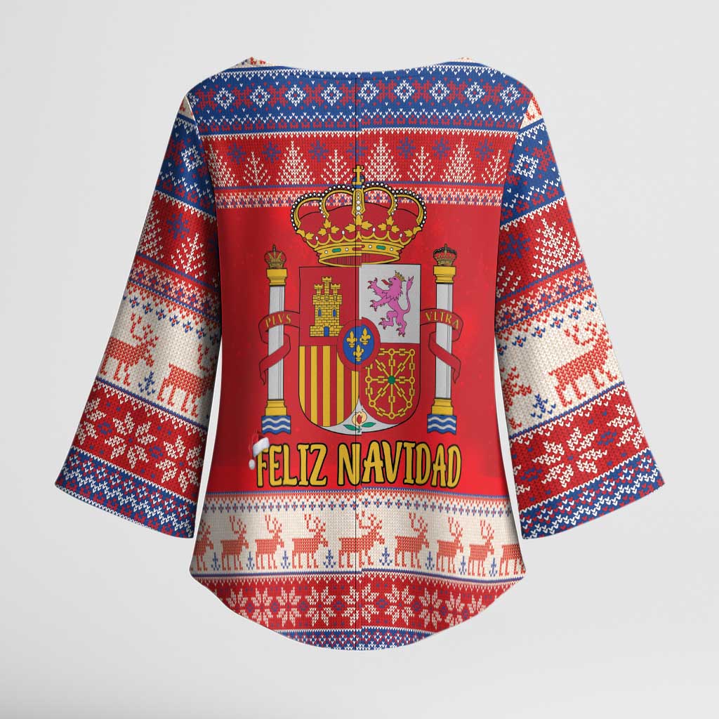 Spain Coat Of Arms Christmas Kimono Sleeve Blouse Feliz Navidad - Wonder Print Shop