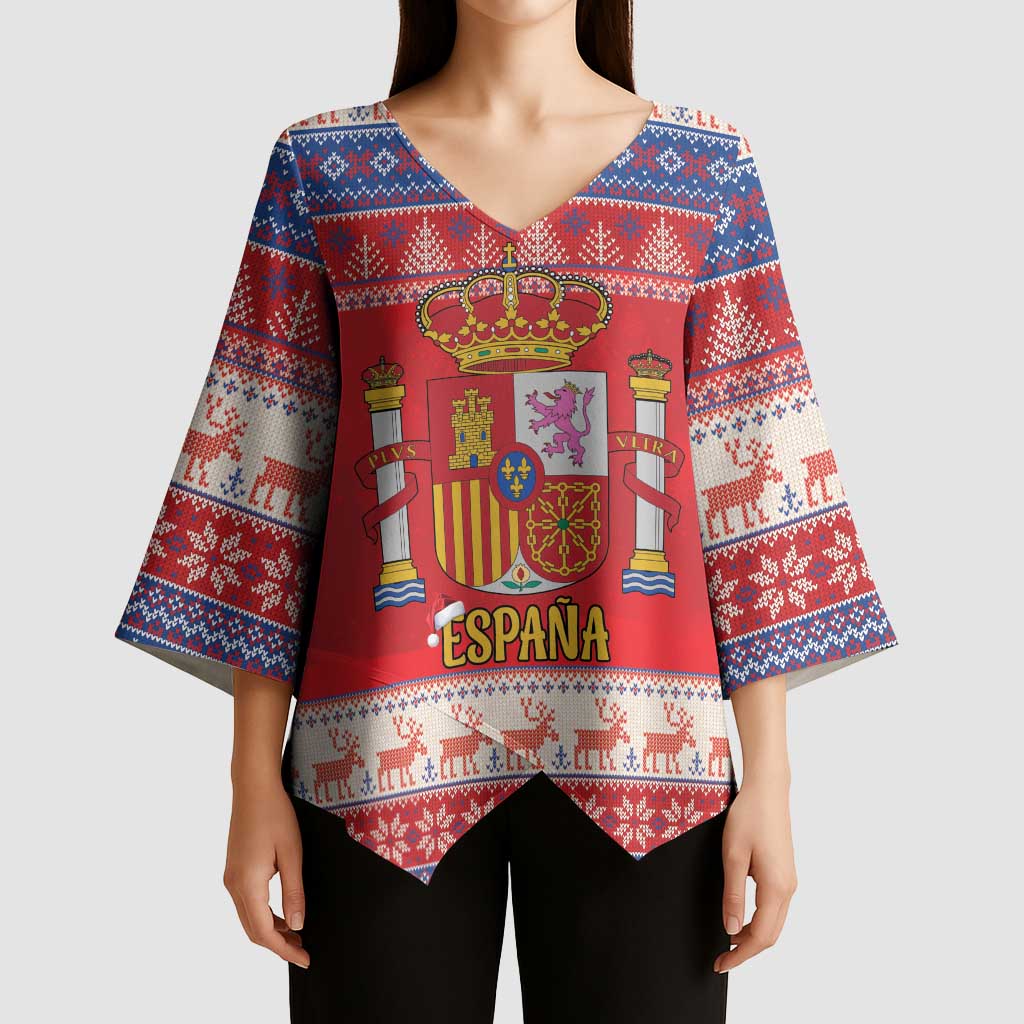 Spain Coat Of Arms Christmas Kimono Sleeve Blouse Feliz Navidad - Wonder Print Shop