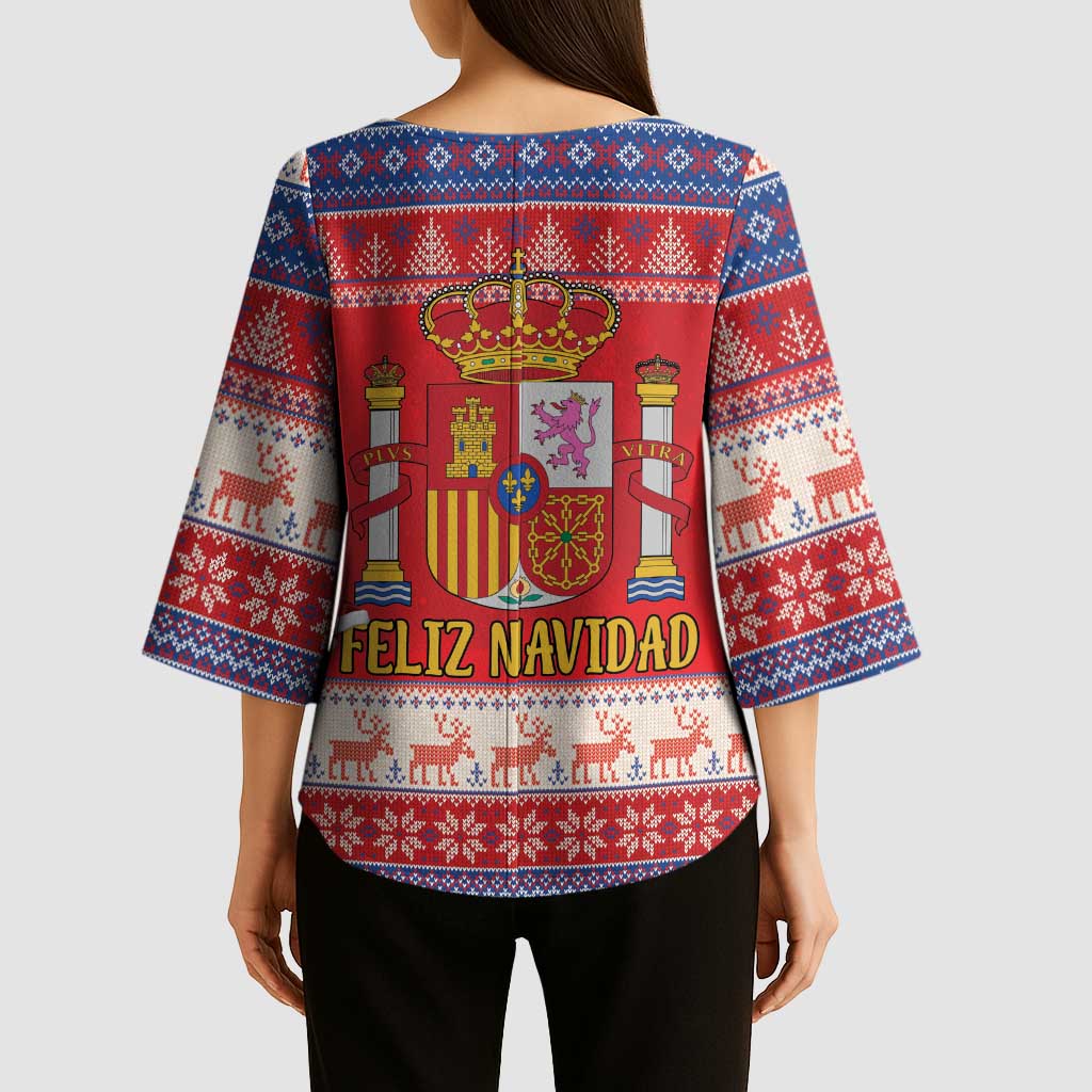 Spain Coat Of Arms Christmas Kimono Sleeve Blouse Feliz Navidad - Wonder Print Shop