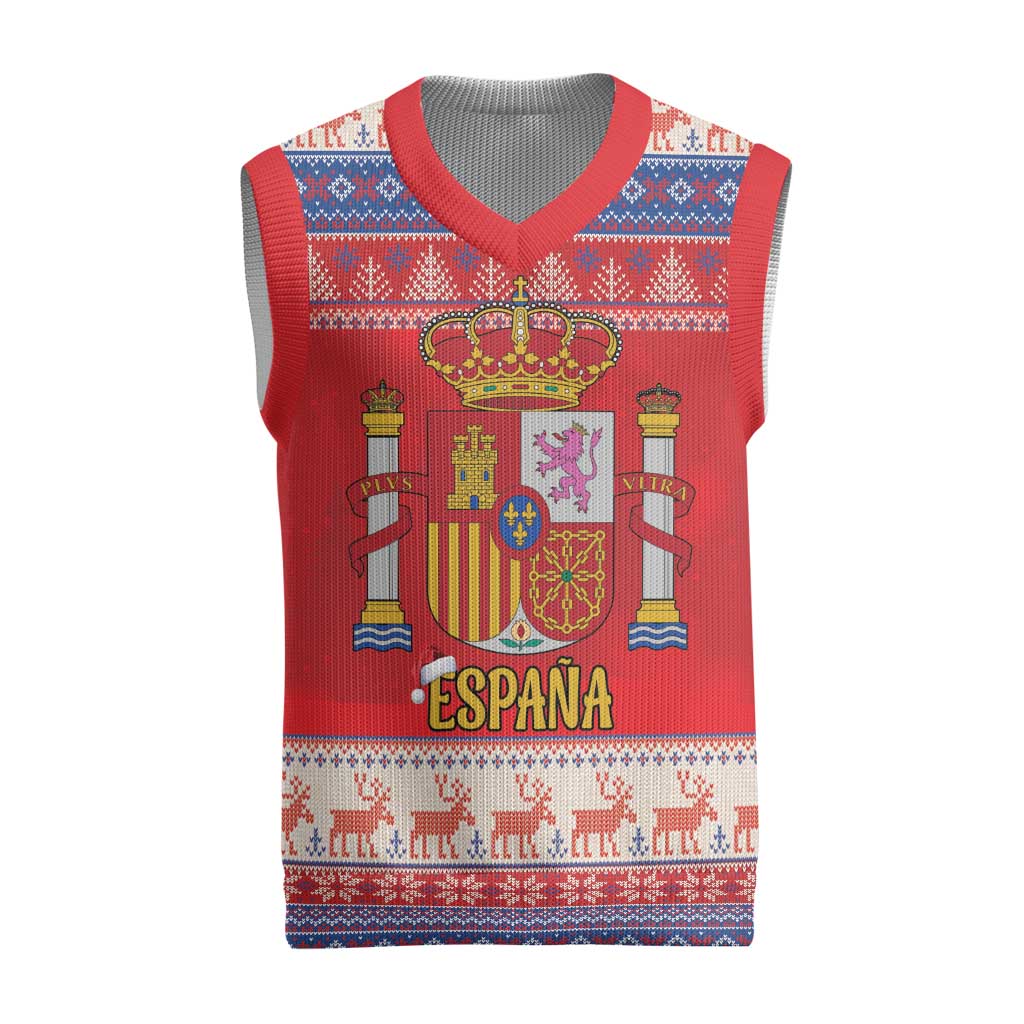 Spain Coat Of Arms Christmas Knitted V-Neck Vest Feliz Navidad - Wonder Print Shop