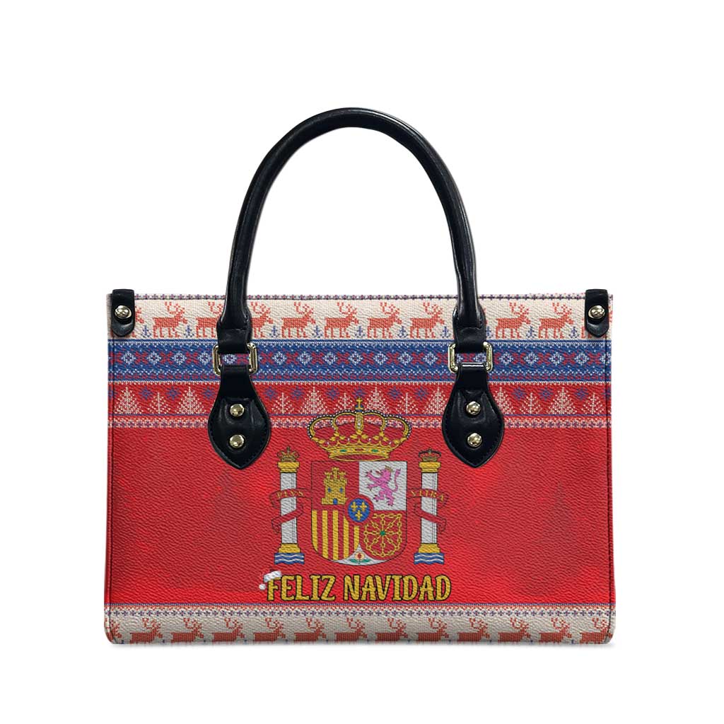 Spain Coat Of Arms Christmas Leather Bag Feliz Navidad - Wonder Print Shop