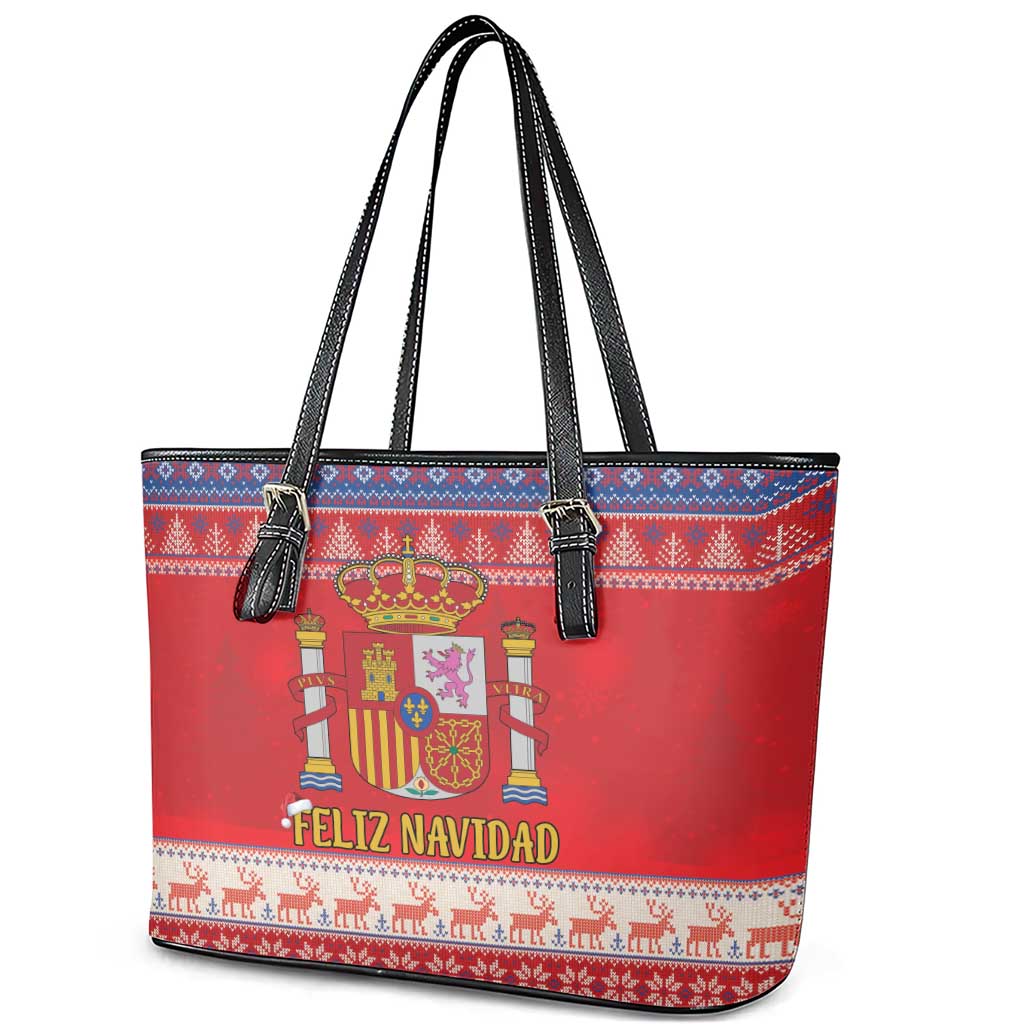 Spain Coat Of Arms Christmas Leather Tote Bag Feliz Navidad - Wonder Print Shop