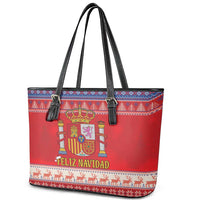 Spain Coat Of Arms Christmas Leather Tote Bag Feliz Navidad - Wonder Print Shop