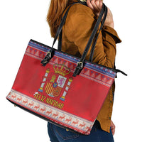 Spain Coat Of Arms Christmas Leather Tote Bag Feliz Navidad - Wonder Print Shop