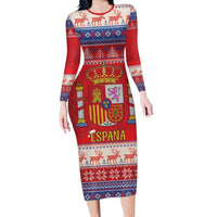 Spain Coat Of Arms Christmas Long Sleeve Bodycon Dress Feliz Navidad - Wonder Print Shop