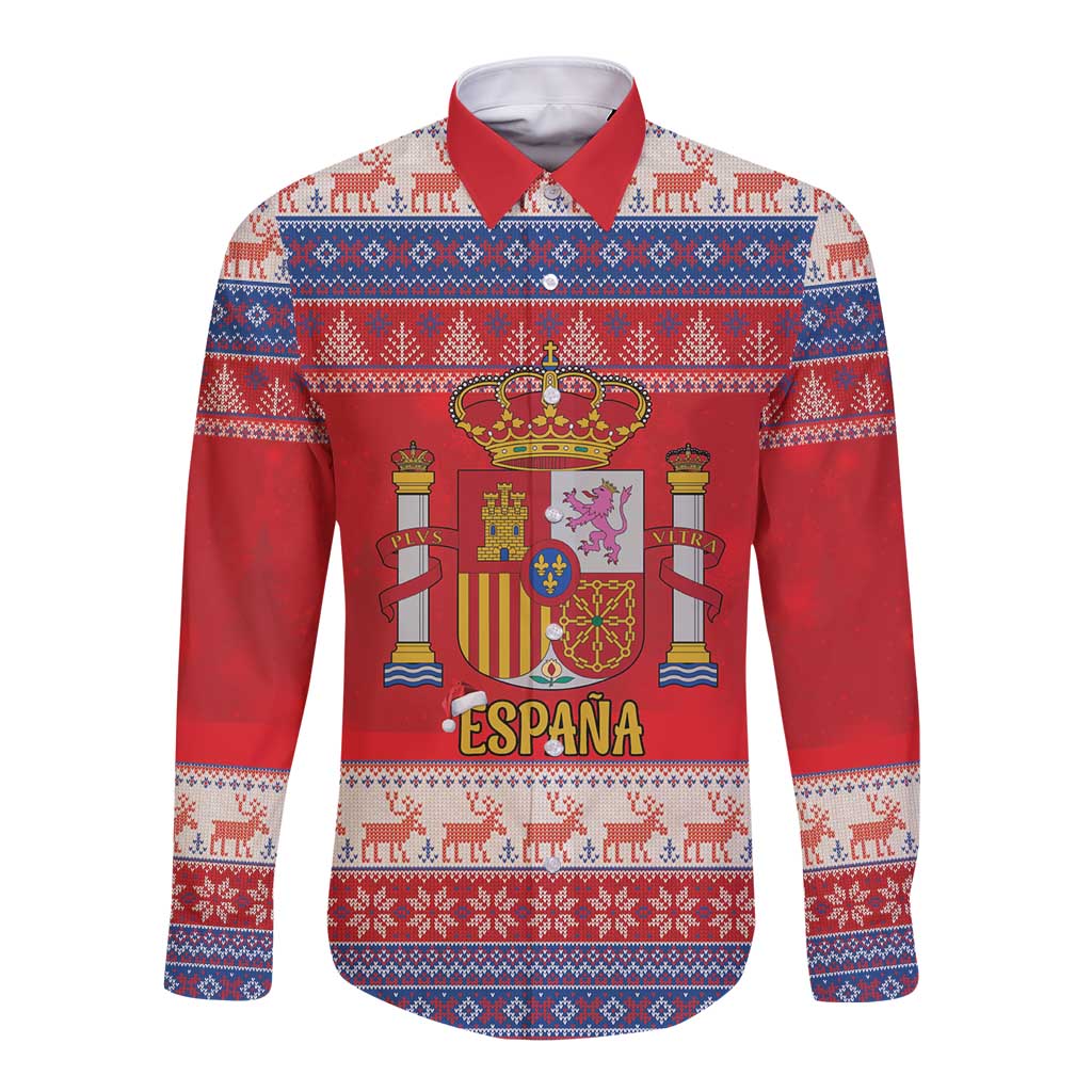 Spain Coat Of Arms Christmas Long Sleeve Button Shirt Feliz Navidad - Wonder Print Shop
