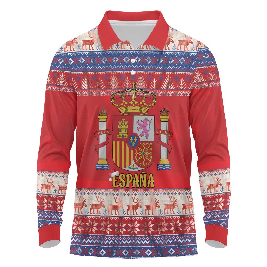 Spain Coat Of Arms Christmas Long Sleeve Polo Shirt Feliz Navidad - Wonder Print Shop