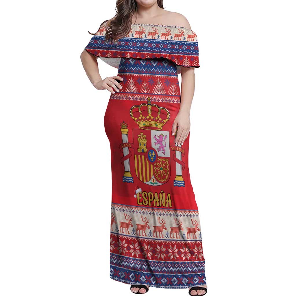 Spain Coat Of Arms Christmas Off Shoulder Maxi Dress Feliz Navidad - Wonder Print Shop