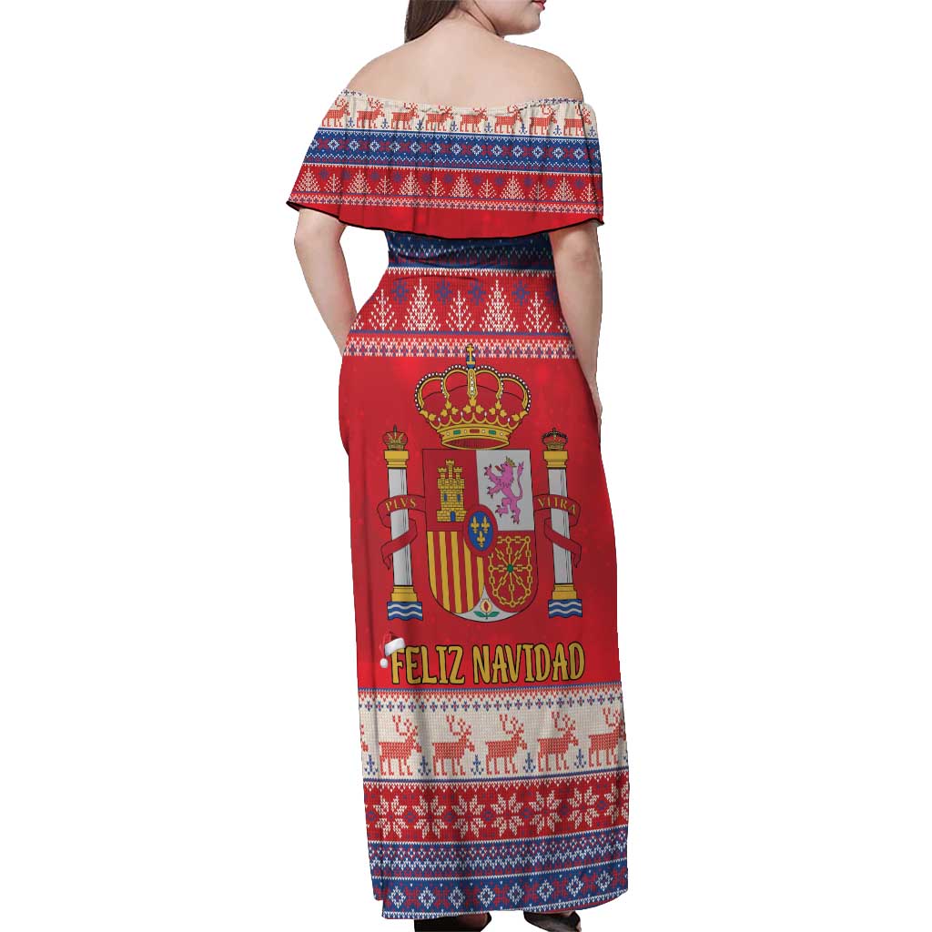 Spain Coat Of Arms Christmas Off Shoulder Maxi Dress Feliz Navidad - Wonder Print Shop
