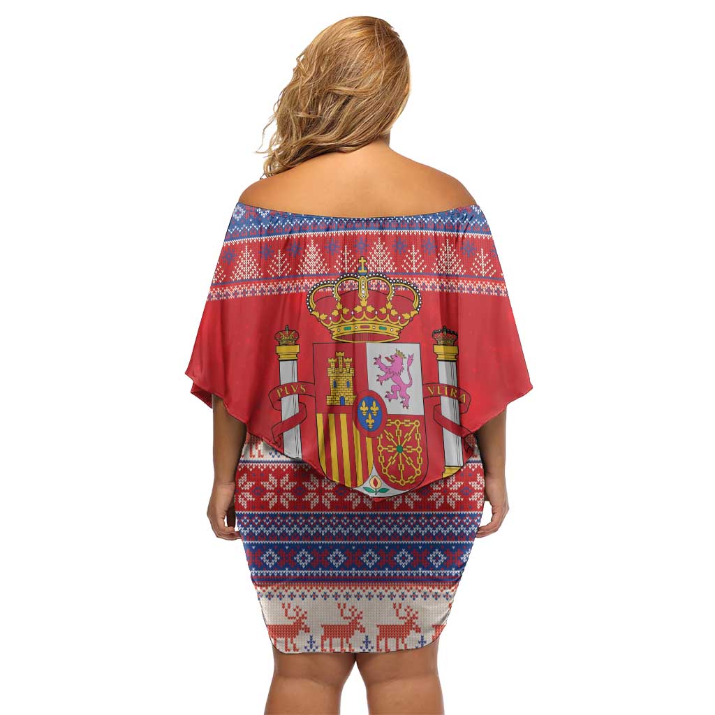Spain Coat Of Arms Christmas Off Shoulder Short Dress Feliz Navidad - Wonder Print Shop