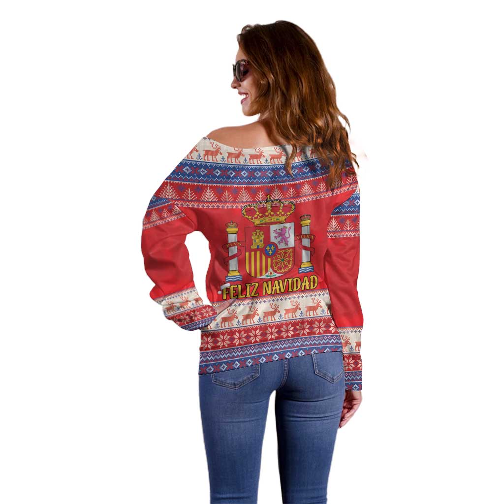 Spain Coat Of Arms Christmas Off Shoulder Sweater Feliz Navidad - Wonder Print Shop
