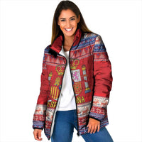 Spain Coat Of Arms Christmas Padded Jacket Feliz Navidad - Wonder Print Shop