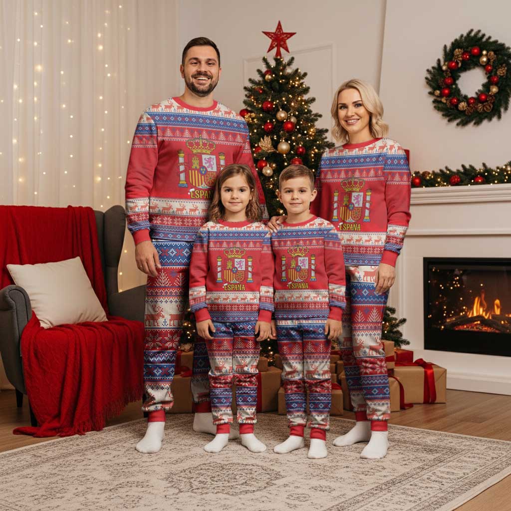 Spain Coat Of Arms Christmas Pajama Set Feliz Navidad - Wonder Print Shop
