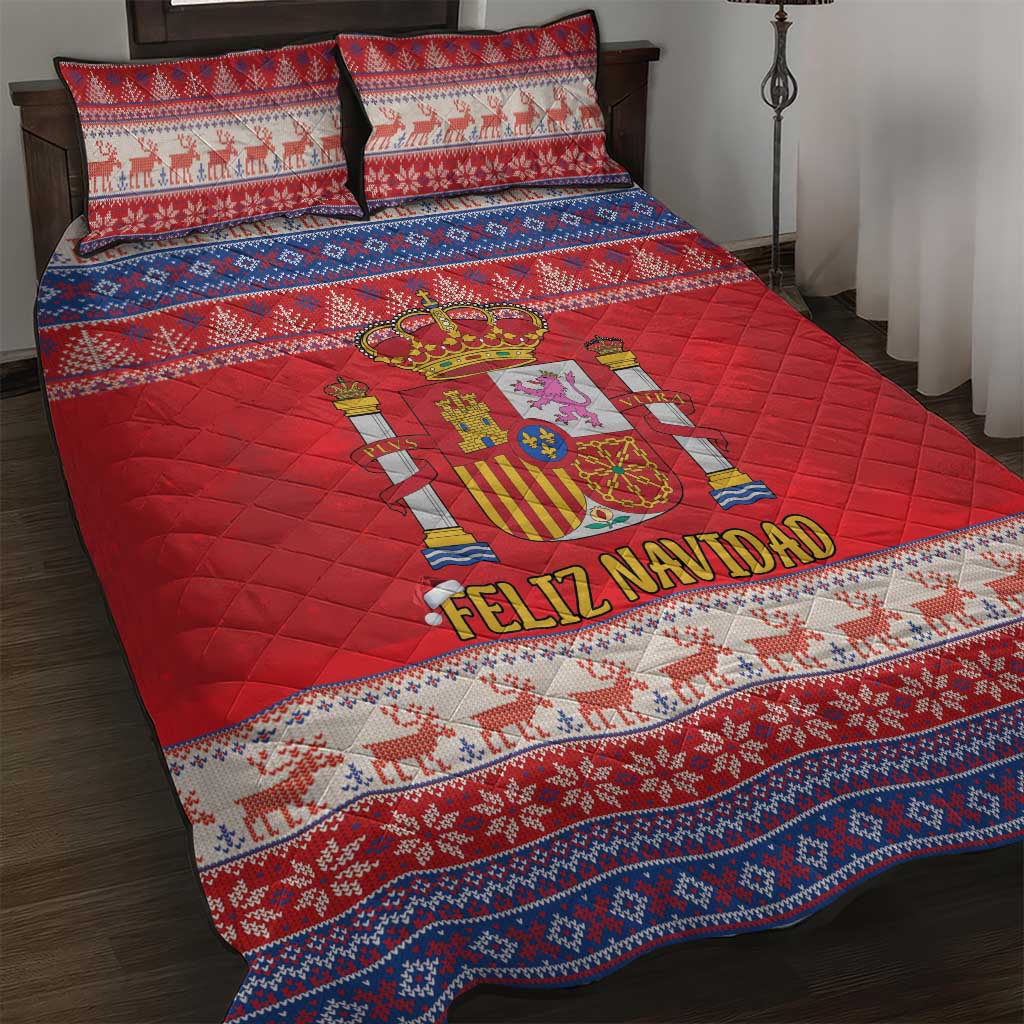 Spain Coat Of Arms Christmas Quilt Bed Set Feliz Navidad - Wonder Print Shop
