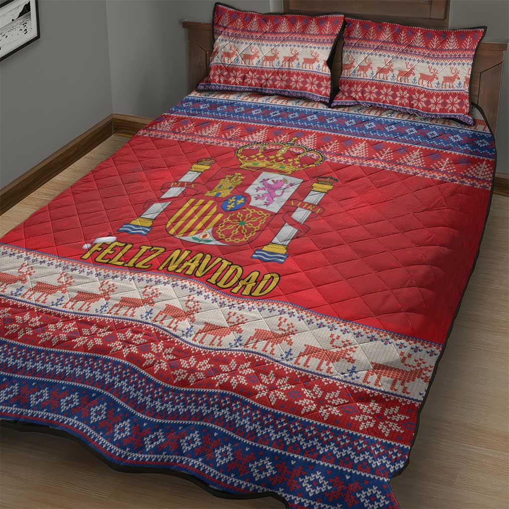 Spain Coat Of Arms Christmas Quilt Bed Set Feliz Navidad - Wonder Print Shop