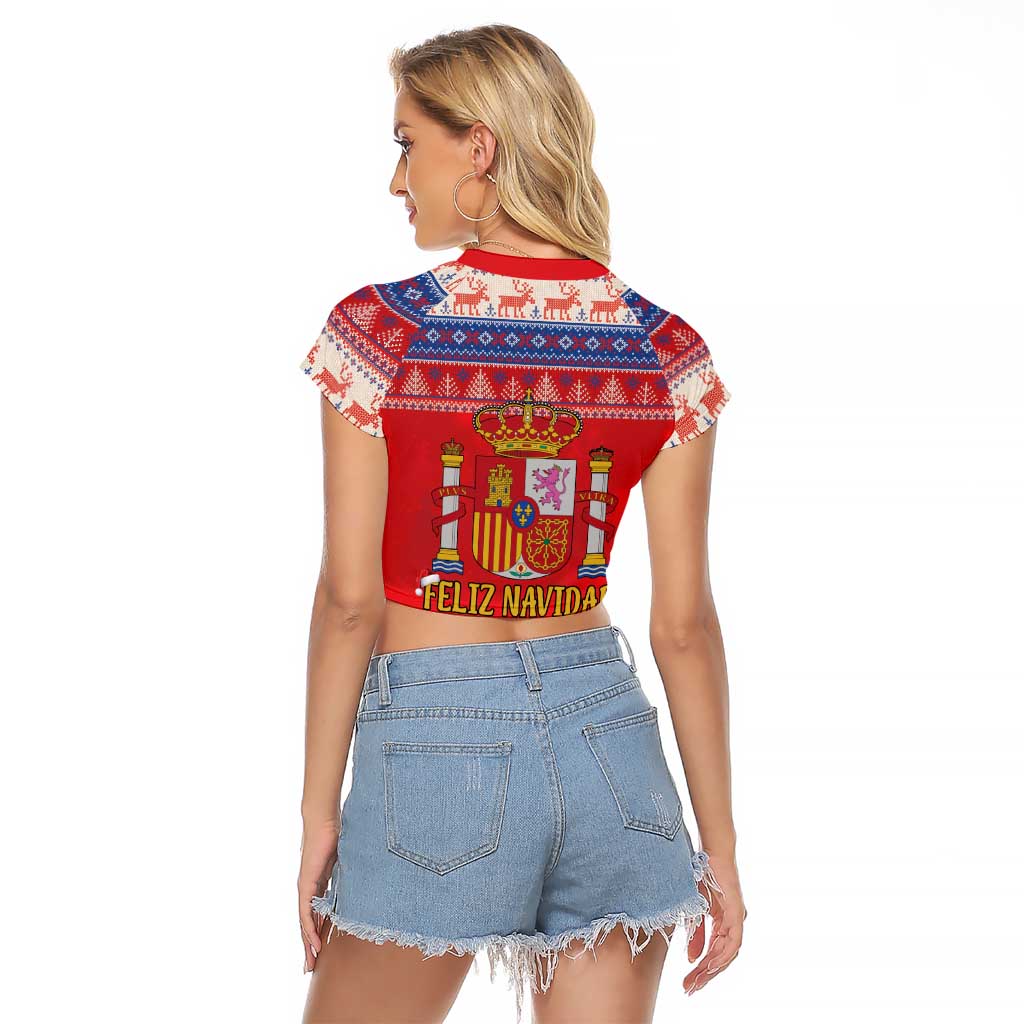 Spain Coat Of Arms Christmas Raglan Cropped T Shirt Feliz Navidad - Wonder Print Shop