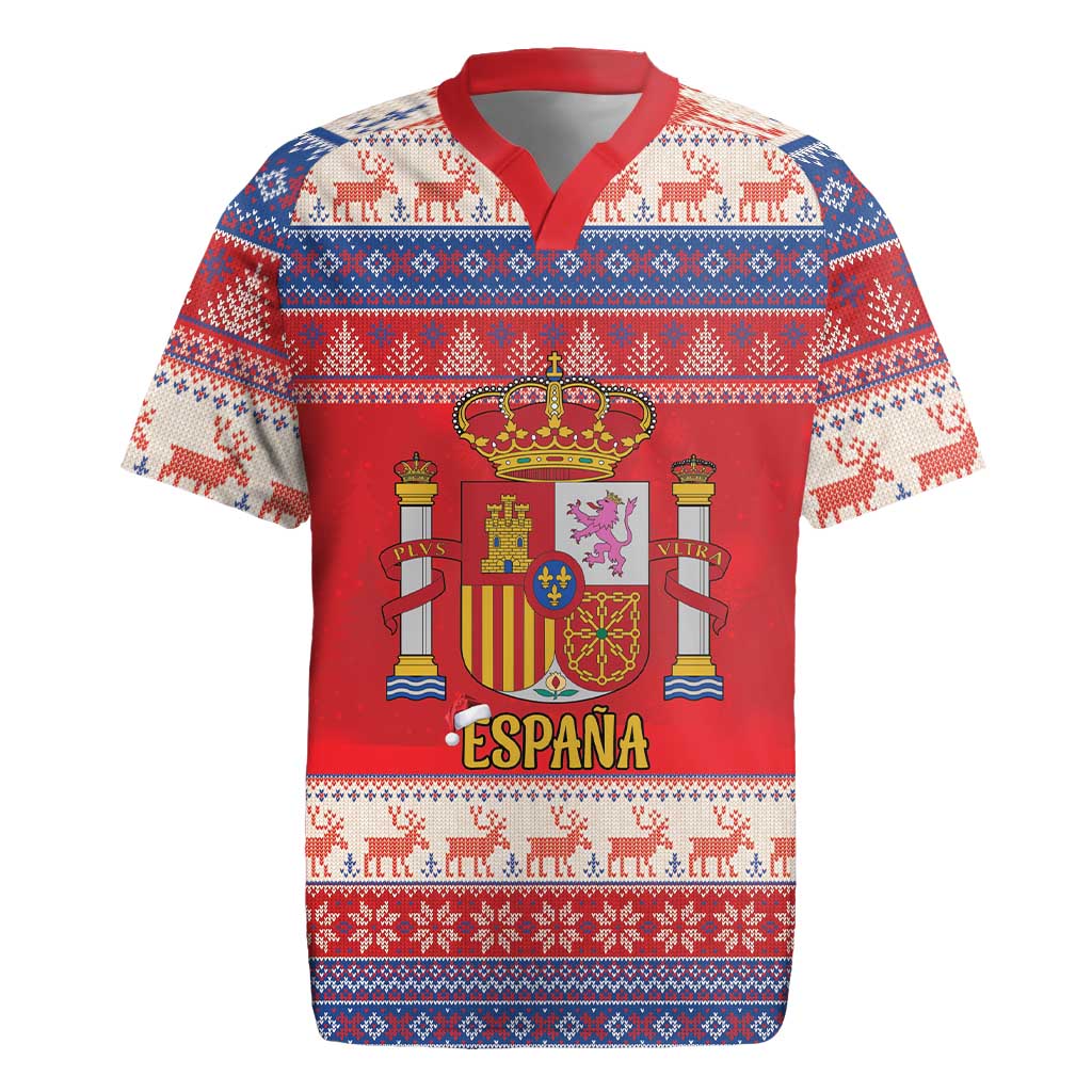 Spain Coat Of Arms Christmas Rugby Jersey Feliz Navidad - Wonder Print Shop