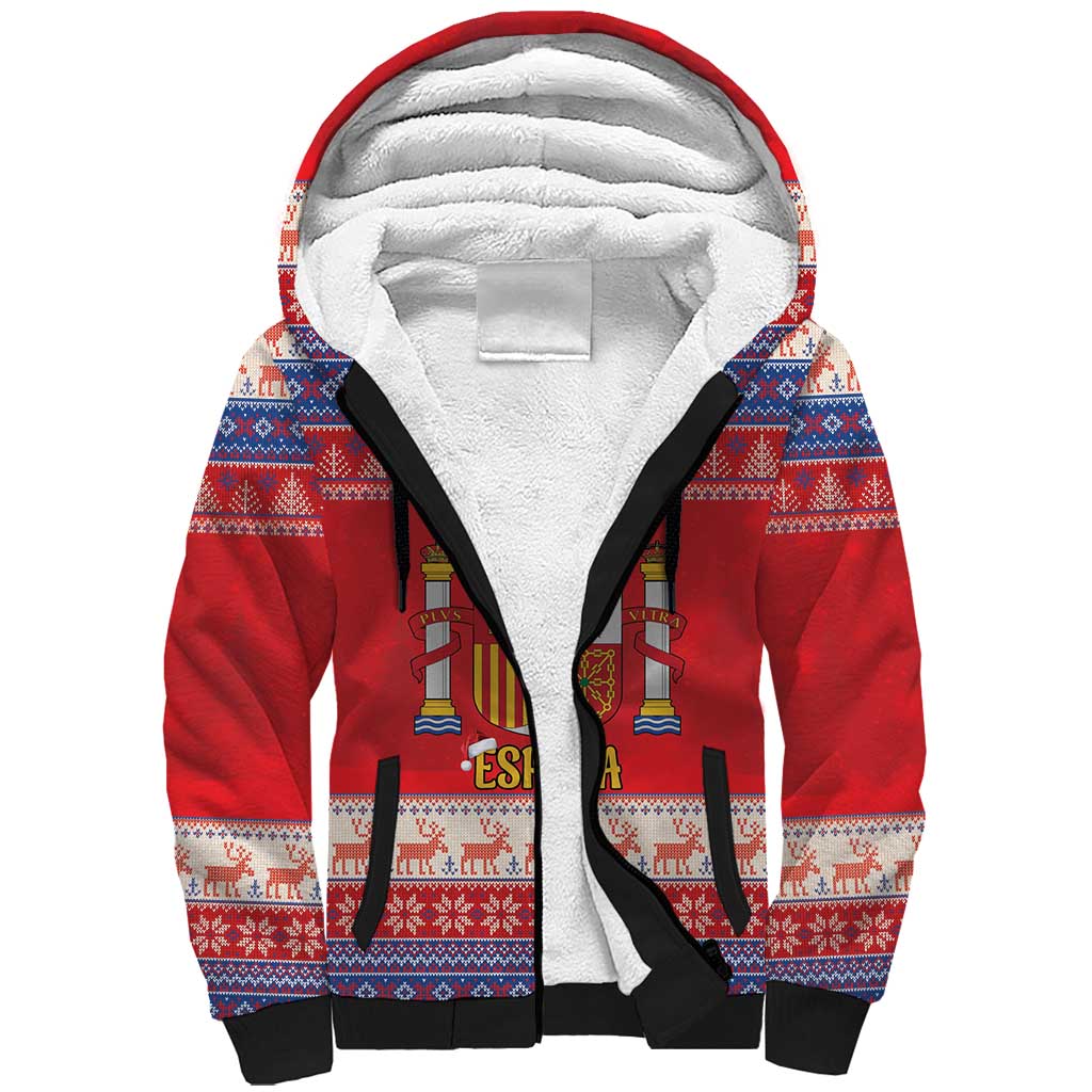 Spain Coat Of Arms Christmas Sherpa Hoodie Feliz Navidad - Wonder Print Shop