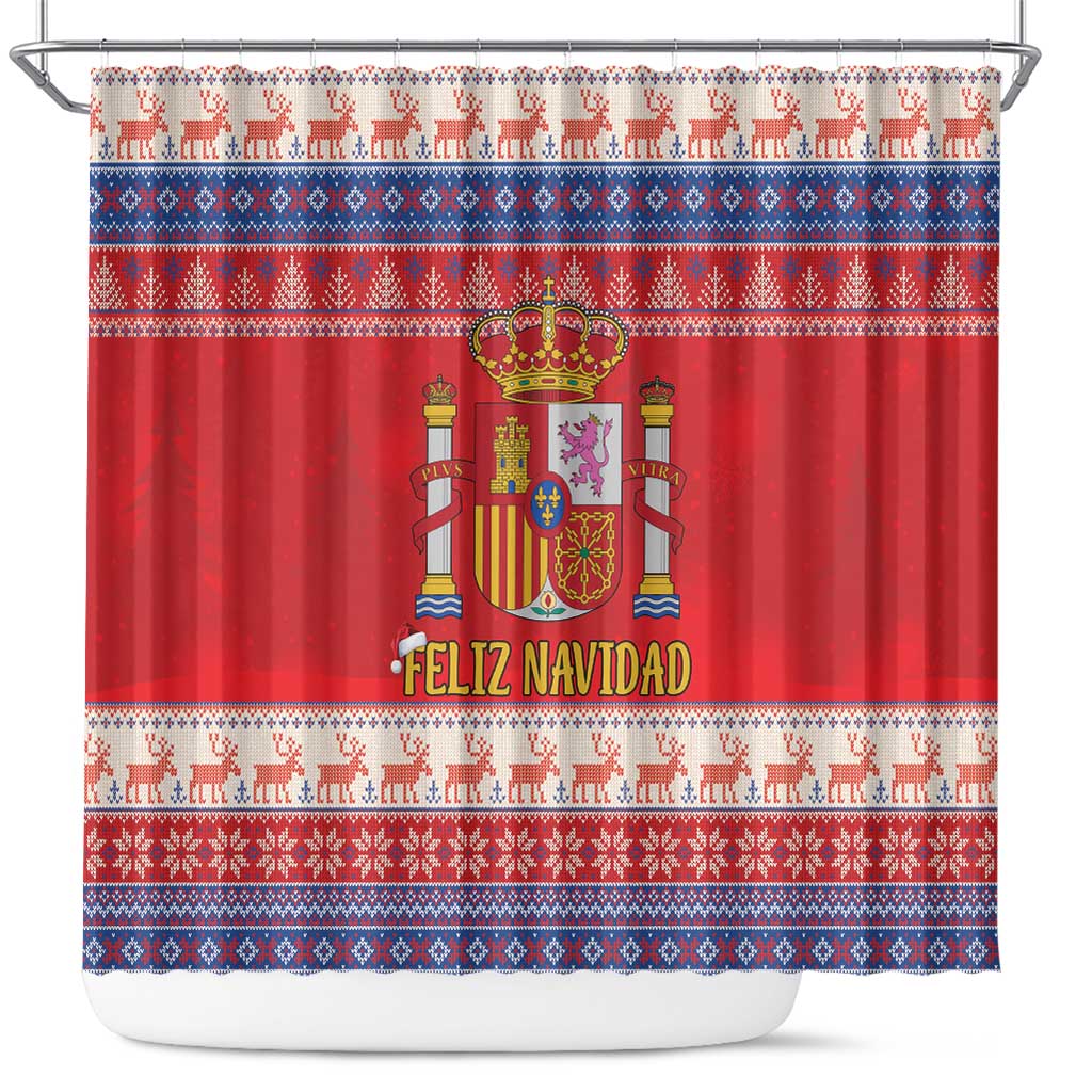 Spain Coat Of Arms Christmas Shower Curtain Feliz Navidad - Wonder Print Shop