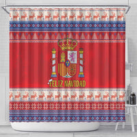 Spain Coat Of Arms Christmas Shower Curtain Feliz Navidad - Wonder Print Shop