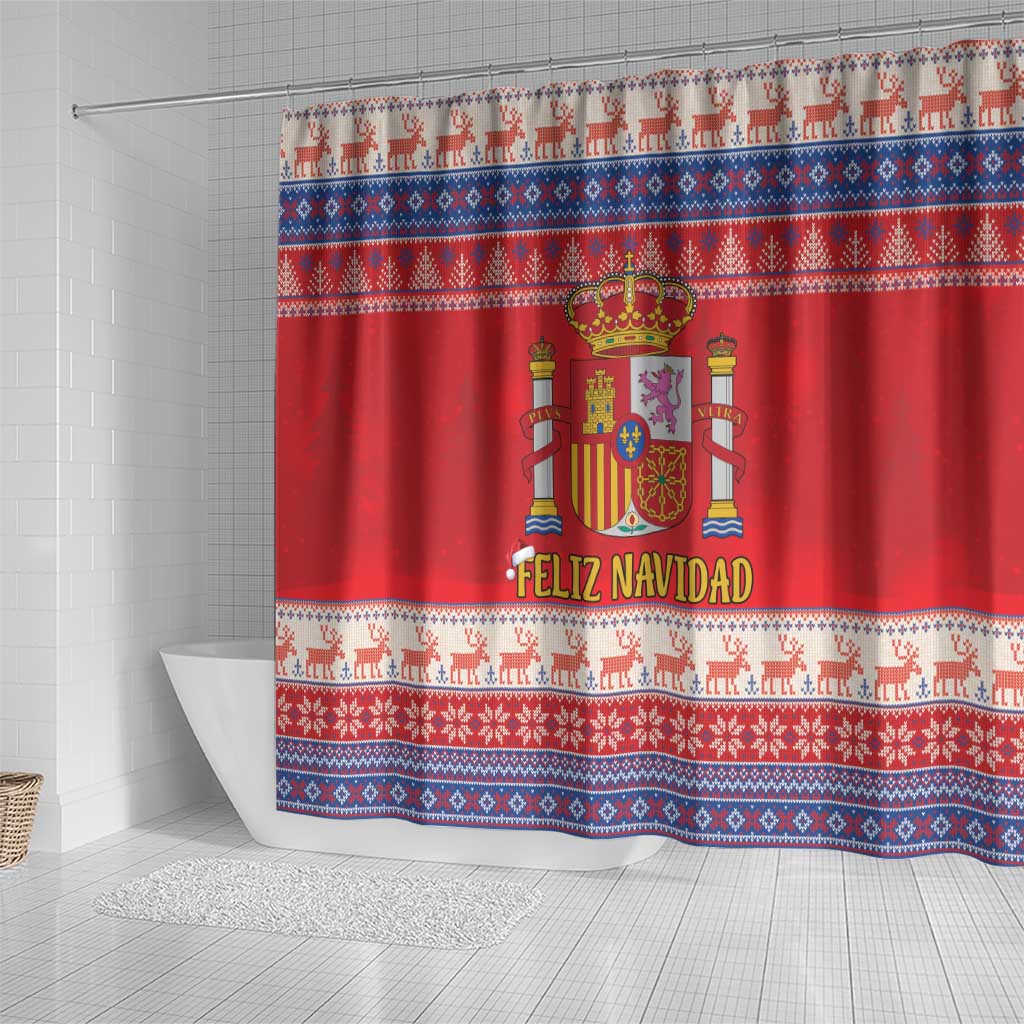 Spain Coat Of Arms Christmas Shower Curtain Feliz Navidad - Wonder Print Shop