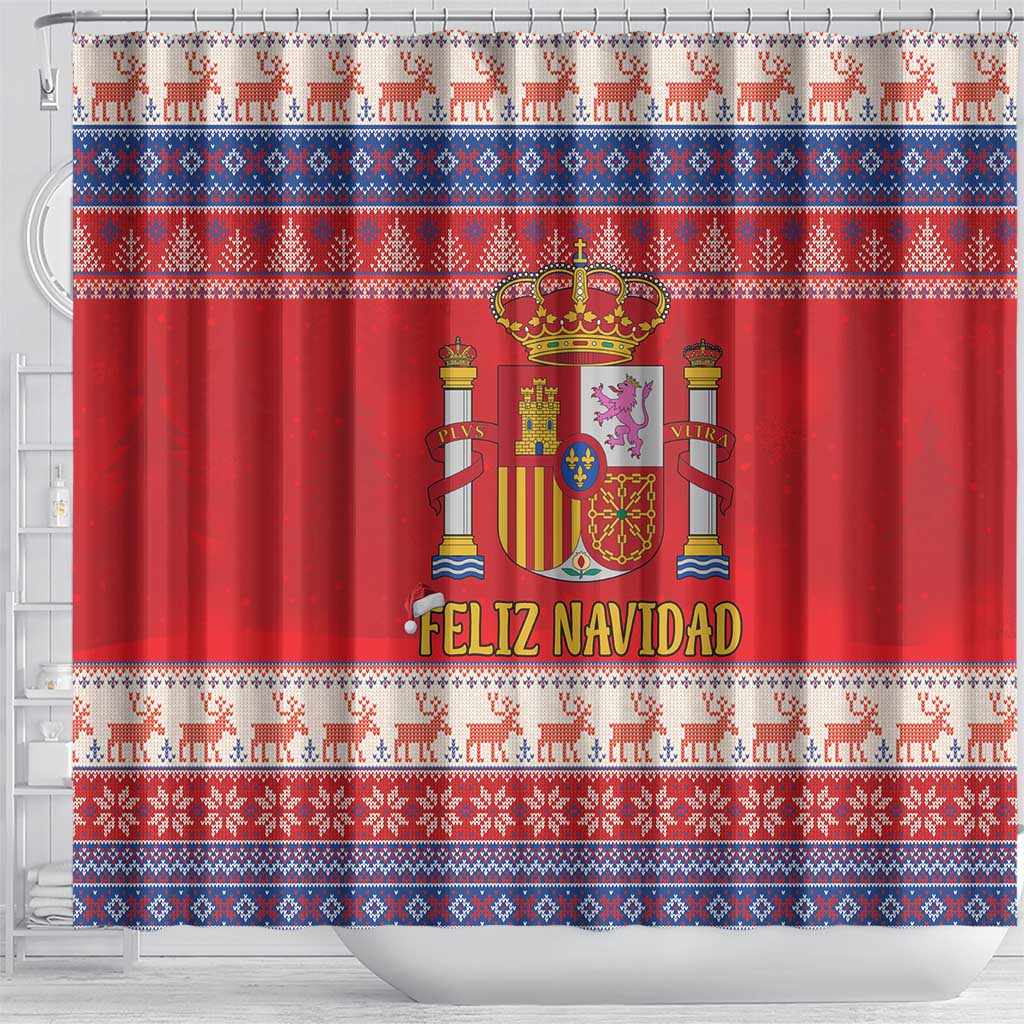 Spain Coat Of Arms Christmas Shower Curtain Feliz Navidad - Wonder Print Shop