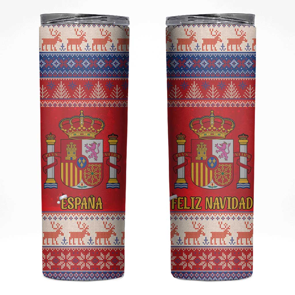 Spain Coat Of Arms Christmas Skinny Tumbler Feliz Navidad - Wonder Print Shop